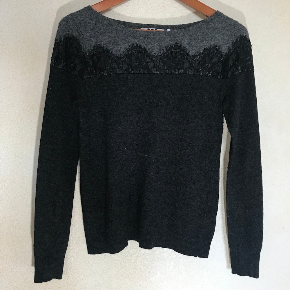 Three Dots Cashmere/Cotton/Wool Lace Trim Sweater
